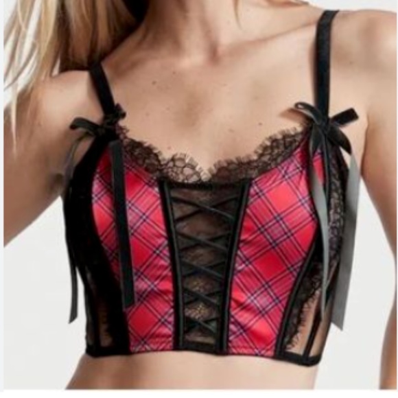 NWT VS PLAID  DREAM ANGELS Unlined Lace-Up Corset, M *P1066 - Picture 6 of 7